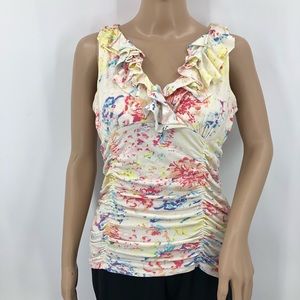 Cabi Colorful Sleeveless Shirt Ruched Tank Top SM
